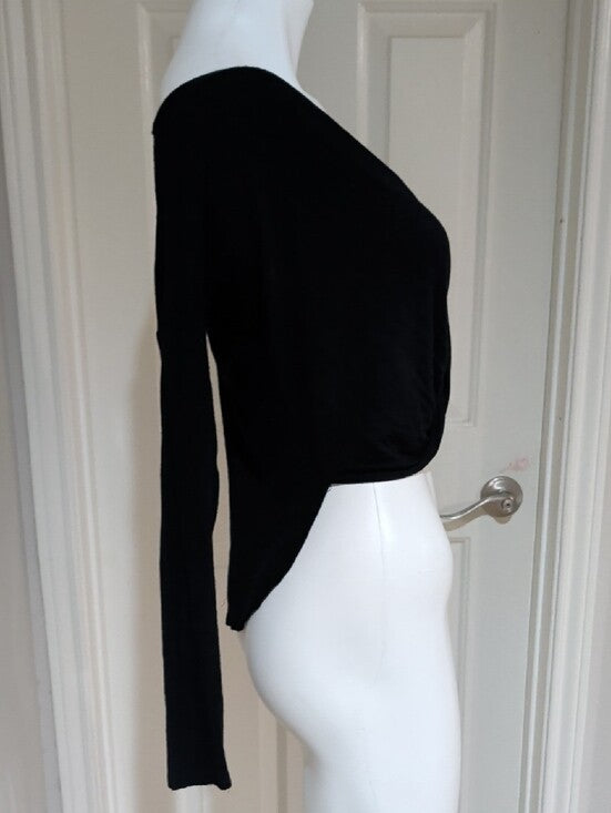 I.Joah Black Long Sleeve Surplice Crop Top Women's Small