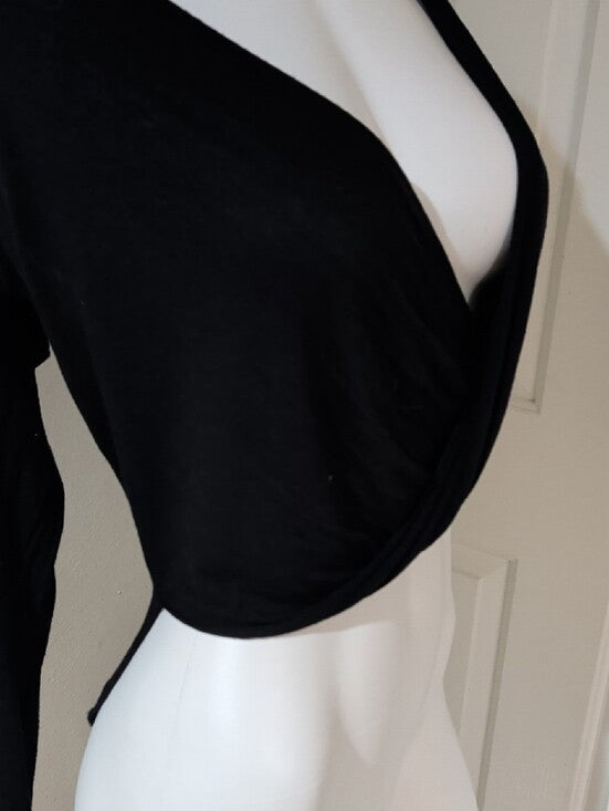 I.Joah Black Long Sleeve Surplice Crop Top Women's Small