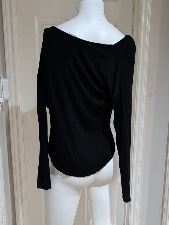 I.Joah Black Long Sleeve Surplice Crop Top Women's Small