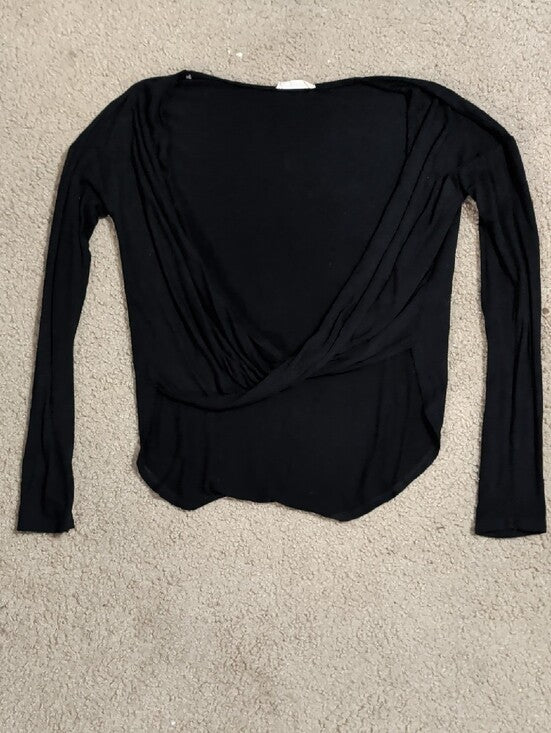 I.Joah Black Long Sleeve Surplice Crop Top Women's Small