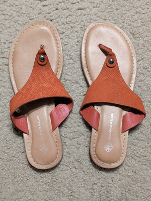 ANTONIO MELANI Orange and Tan Leather Thong Sandals Women's 8