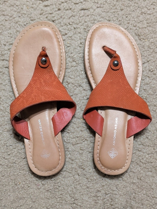 ANTONIO MELANI Orange and Tan Leather Thong Sandals Women's 8