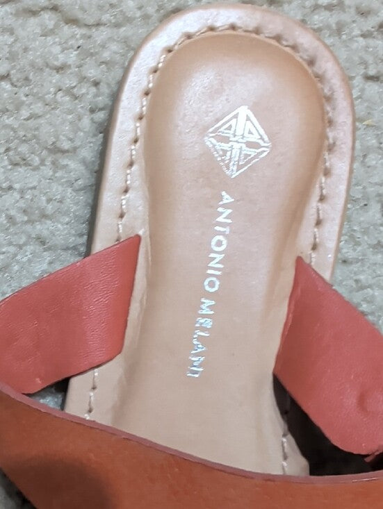ANTONIO MELANI Orange and Tan Leather Thong Sandals Women's 8