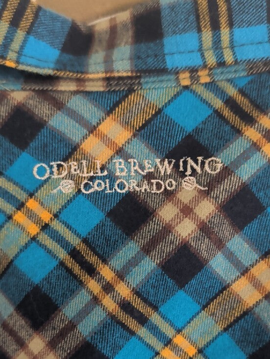 Turquoise Plaid Pearl Snap Long Sleeve Shirt - O'Dell Brewing - Men's Large