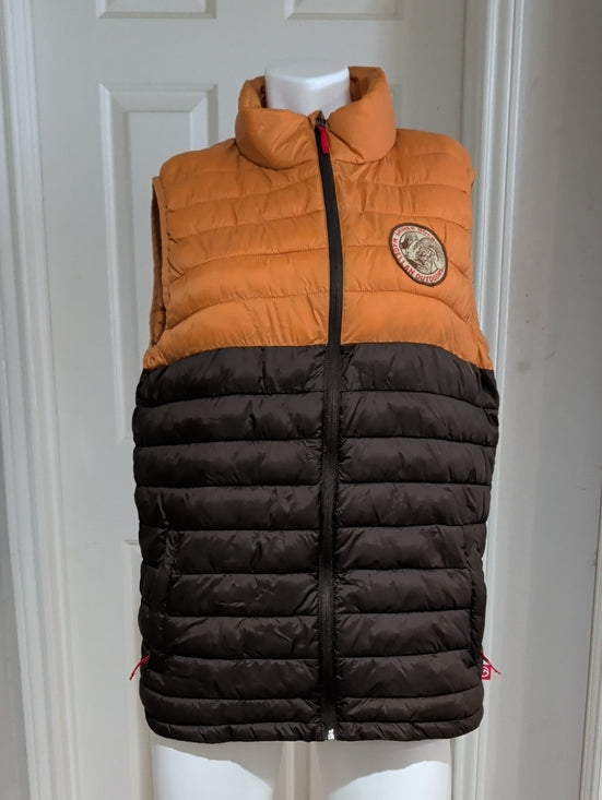 Magellan Two-Tone Puffer Vest in Orange and Dark Brown Men's Large