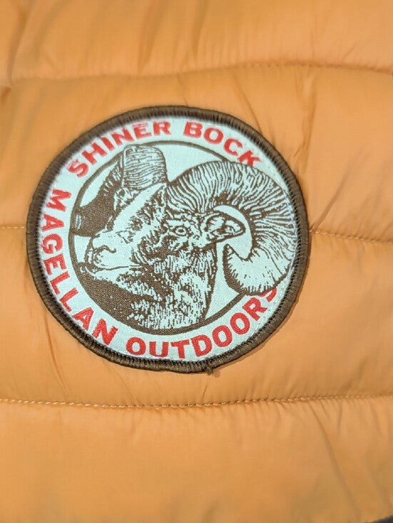 Magellan Two-Tone Puffer Vest in Orange and Dark Brown Men's Large