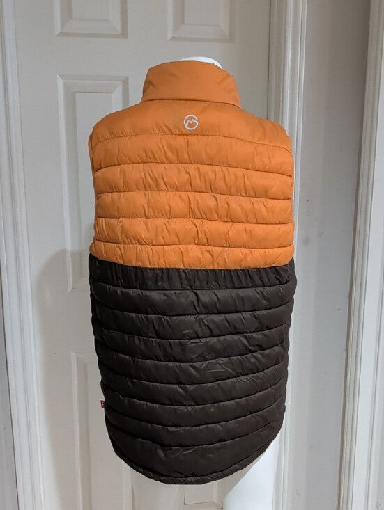 Magellan Two-Tone Puffer Vest in Orange and Dark Brown Men's Large