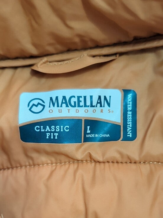 Magellan Two-Tone Puffer Vest in Orange and Dark Brown Men's Large