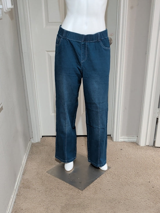 Elastic Waist Dark Blue Denim-Look Pull-On Pants Women's Large