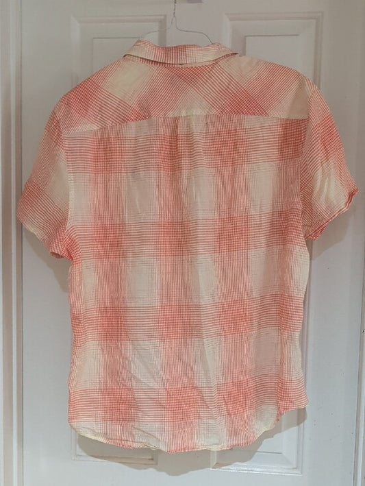 Original Penguin Coral and Cream Plaid Short-Sleeve Button-Down Shirt Men's XL