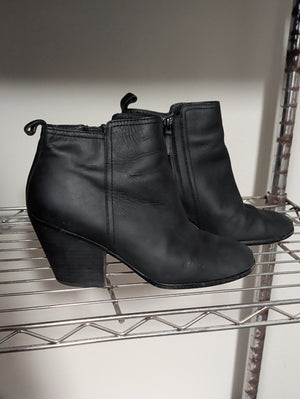 Cole Haan Black Leather Ankle Booties with Block Heel Women's 8.5