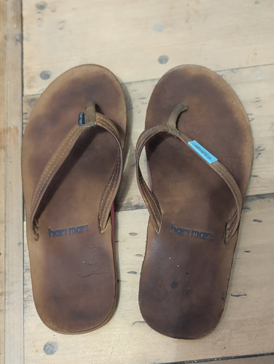 Hari Mari Brown Leather Flip Flops - Casual Leather Thong Sandals Women's 8.5