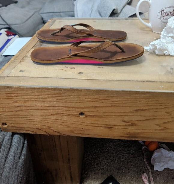 Hari Mari Brown Leather Flip Flops - Casual Leather Thong Sandals Women's 8.5