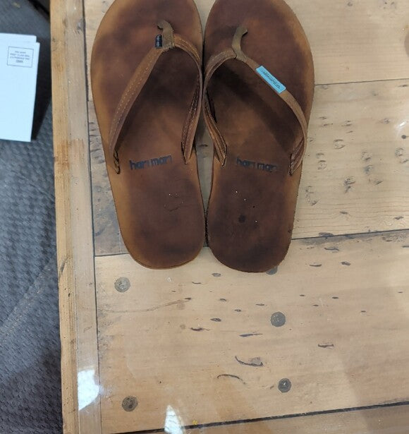 Hari Mari Brown Leather Flip Flops - Casual Leather Thong Sandals Women's 8.5
