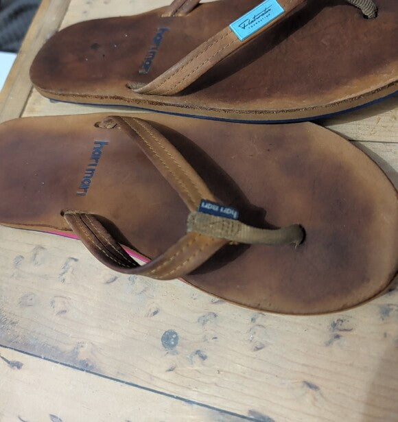 Hari Mari Brown Leather Flip Flops - Casual Leather Thong Sandals Women's 8.5