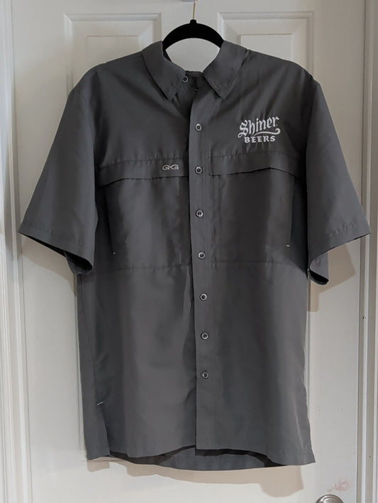 Gameguard Outdoors Shiner Beers Short Sleeve Button-Up Shirt - Gray Men's Medium