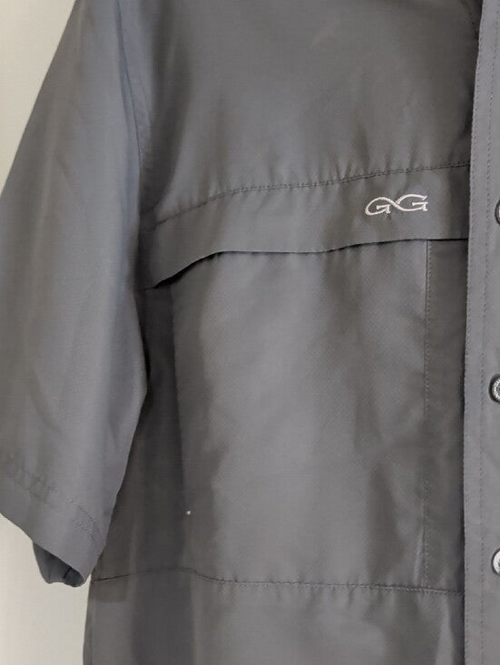 Gameguard Outdoors Shiner Beers Short Sleeve Button-Up Shirt - Gray Men's Medium