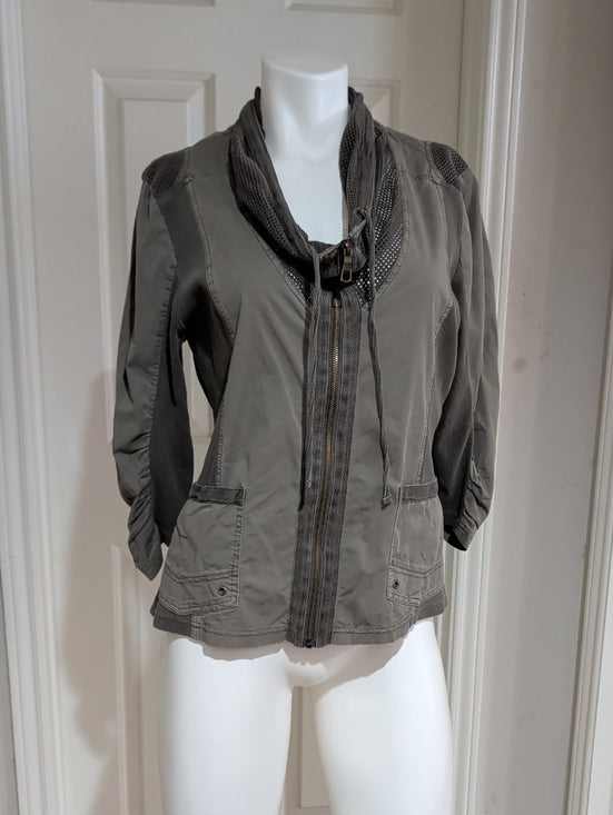 XCVI Olive Green Utility Jacket with Zip and Scarf Detail Women's Petite Large
