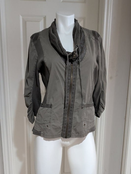 XCVI Olive Green Utility Jacket with Zip and Scarf Detail Women's Petite Large