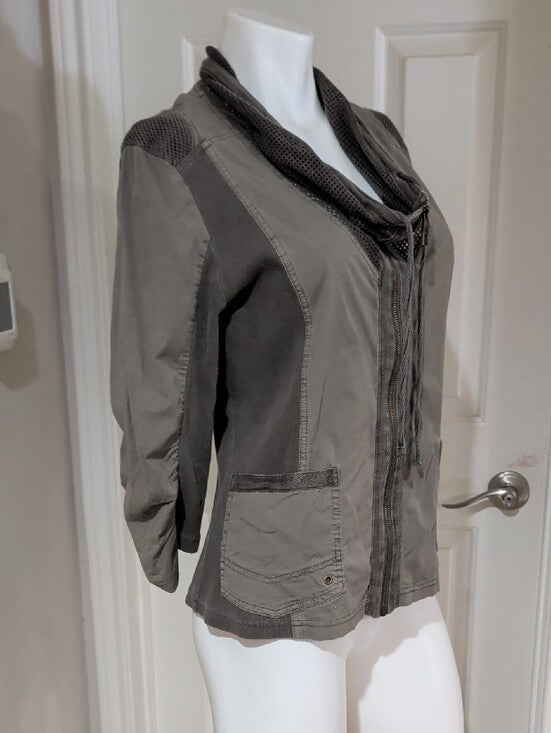 XCVI Olive Green Utility Jacket with Zip and Scarf Detail Women's Petite Large