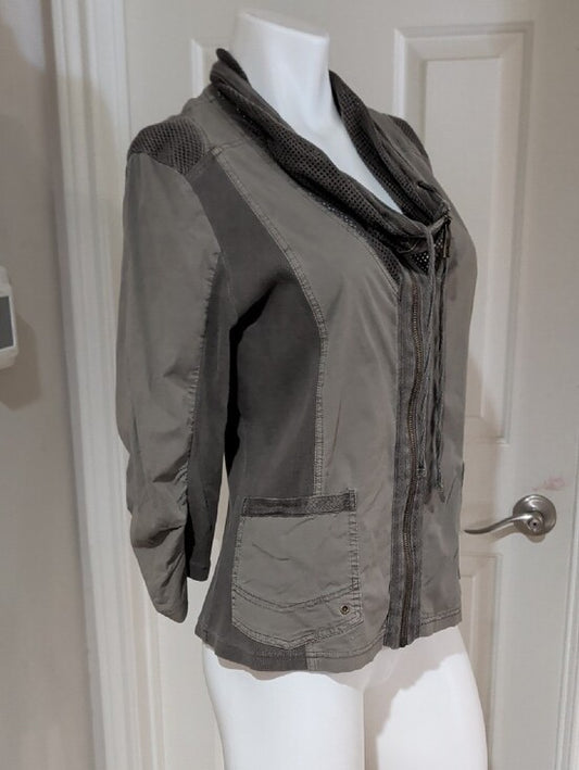 XCVI Olive Green Utility Jacket with Zip and Scarf Detail Women's Petite Large