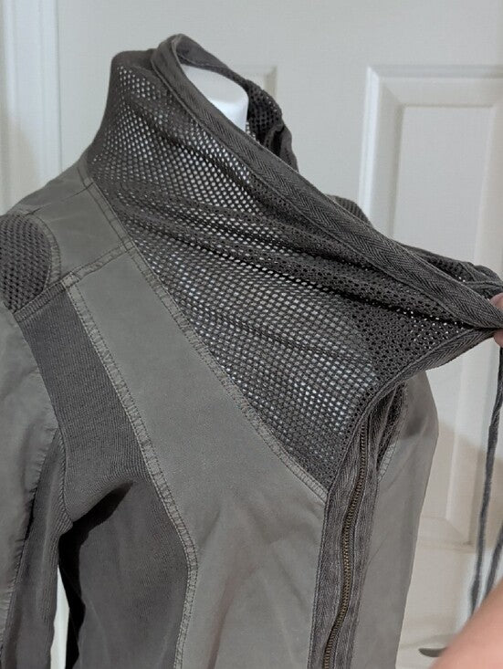 XCVI Olive Green Utility Jacket with Zip and Scarf Detail Women's Petite Large
