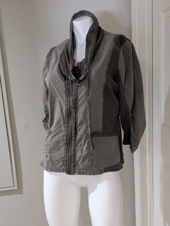 XCVI Olive Green Utility Jacket with Zip and Scarf Detail Women's Petite Large