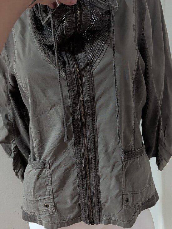 XCVI Olive Green Utility Jacket with Zip and Scarf Detail Women's Petite Large