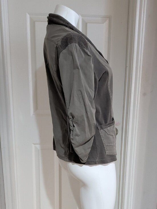XCVI Olive Green Utility Jacket with Zip and Scarf Detail Women's Petite Large