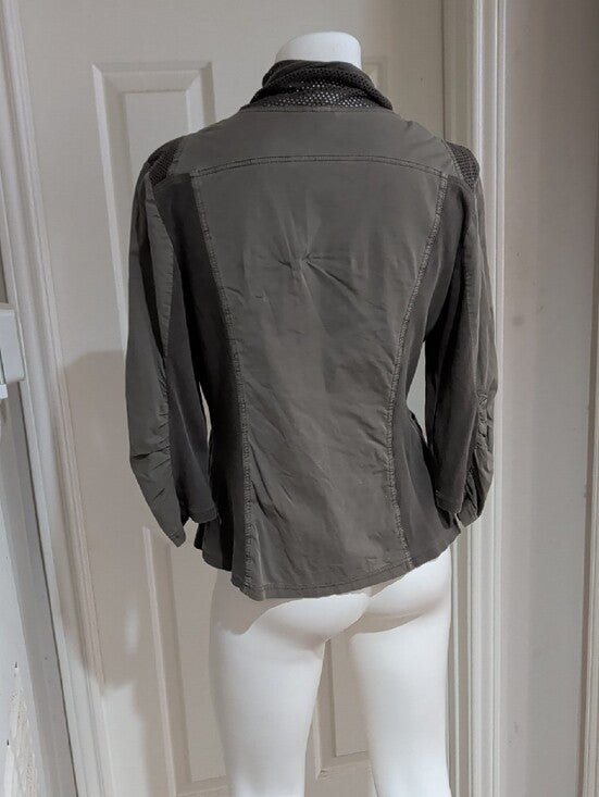 XCVI Olive Green Utility Jacket with Zip and Scarf Detail Women's Petite Large