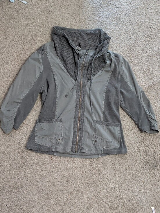XCVI Olive Green Utility Jacket with Zip and Scarf Detail Women's Petite Large