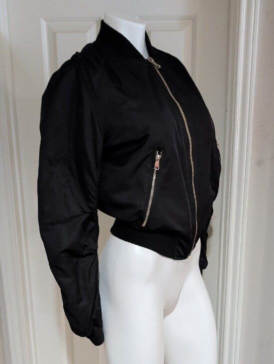 Topshop Black Puffer Bomber Jacket with Gold Zippers Women's Small
