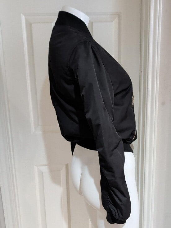 Topshop Black Puffer Bomber Jacket with Gold Zippers Women's Small