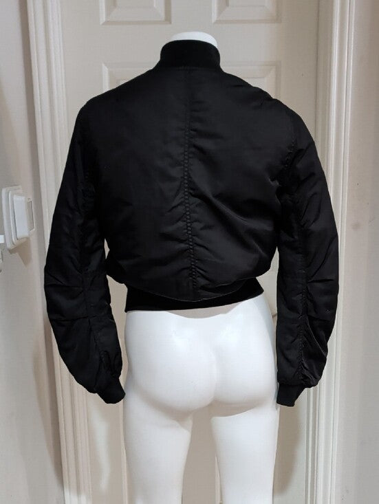 Topshop Black Puffer Bomber Jacket with Gold Zippers Women's Small