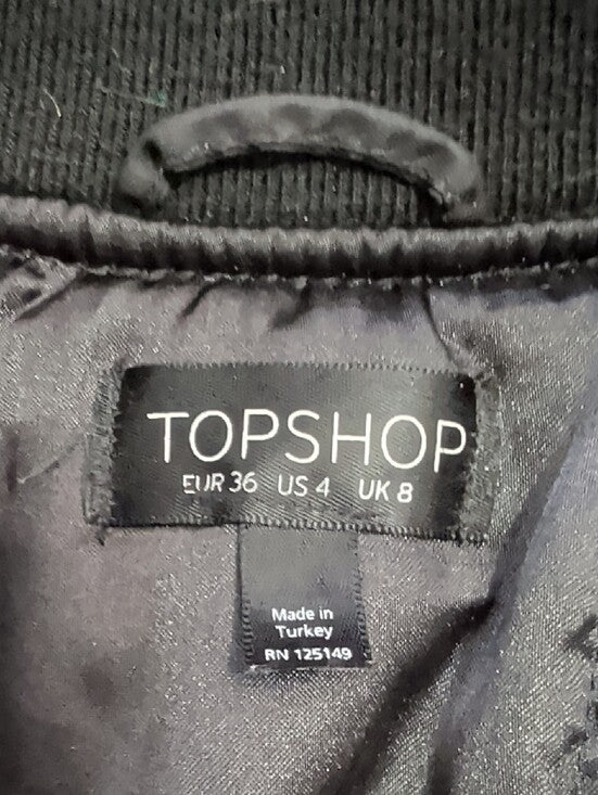 Topshop Black Puffer Bomber Jacket with Gold Zippers Women's Small