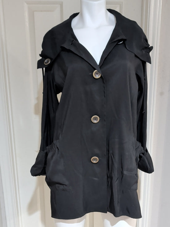 Janska Black Lightweight Trench Coat with 5-Button Front Women's Small