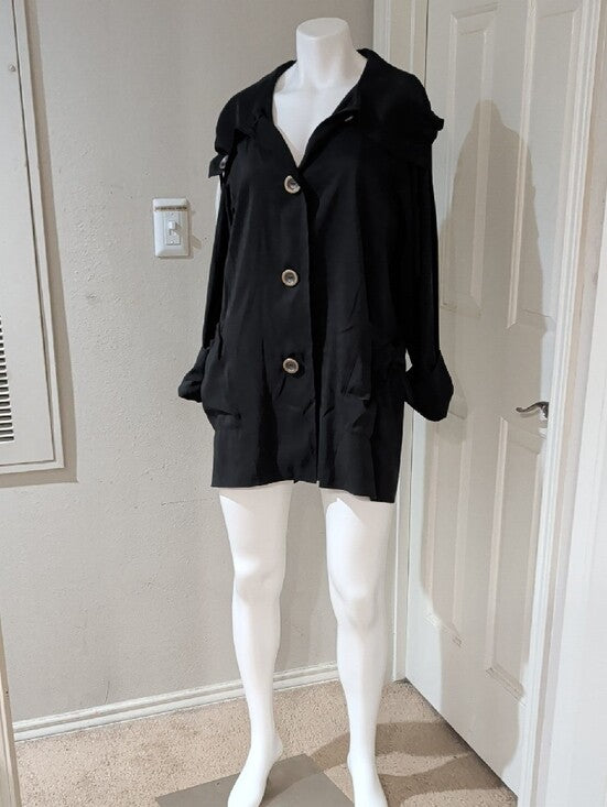 Janska Black Lightweight Trench Coat with 5-Button Front Women's Small