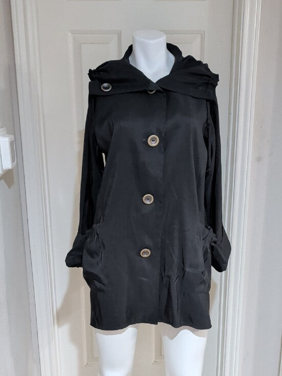 Janska Black Lightweight Trench Coat with 5-Button Front Women's Small