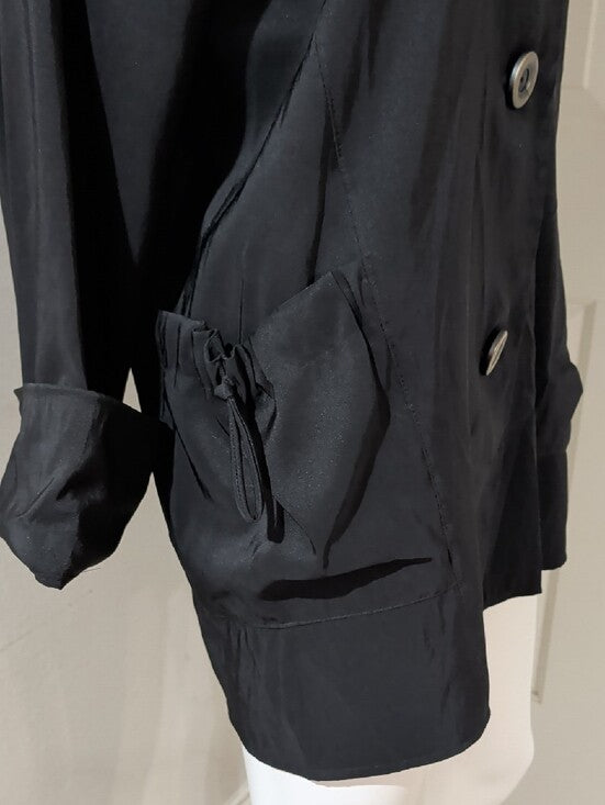Janska Black Lightweight Trench Coat with 5-Button Front Women's Small