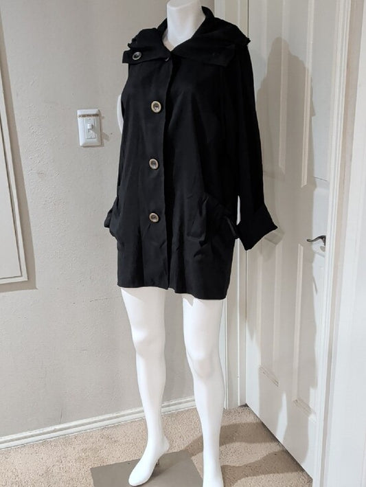 Janska Black Lightweight Trench Coat with 5-Button Front Women's Small