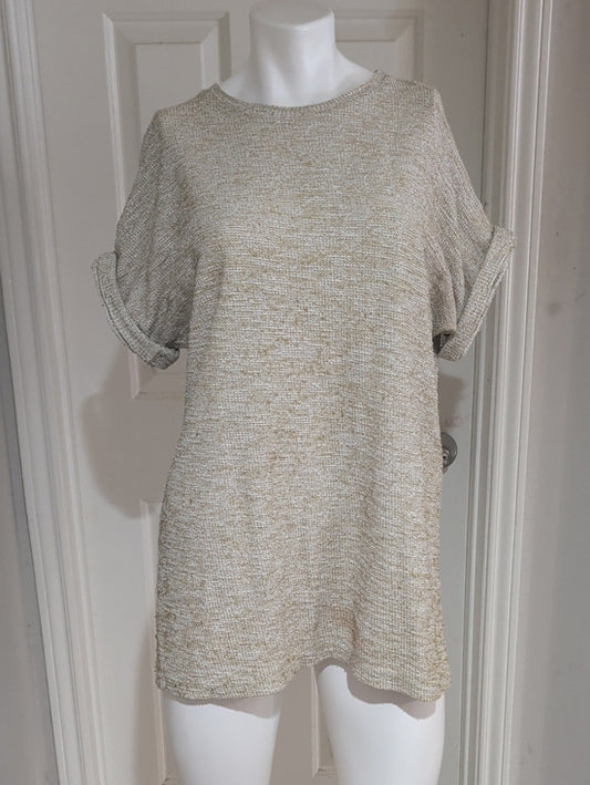 Zara Beige Short Sleeve Knit Top Women's Small