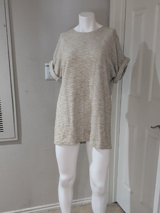 Zara Beige Short Sleeve Knit Top Women's Small