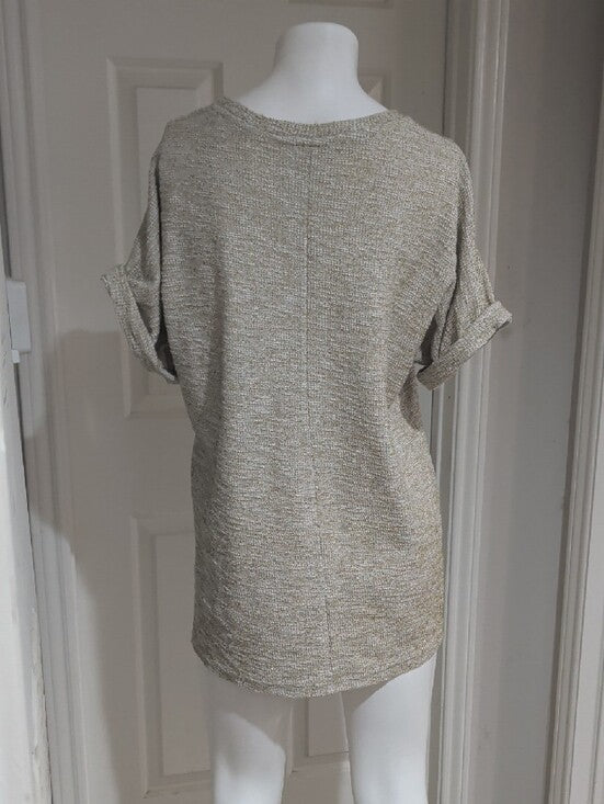 Zara Beige Short Sleeve Knit Top Women's Small