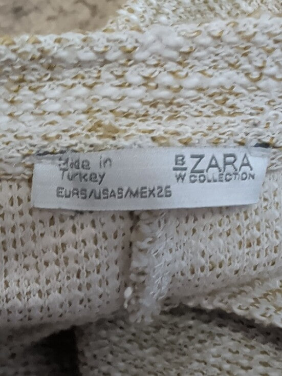 Zara Beige Short Sleeve Knit Top Women's Small