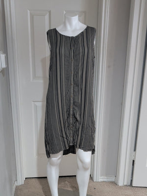 VTG Michael Stars Gray & Green Vertical-Strip Button-Front Mini Dress Small Y2K Retro