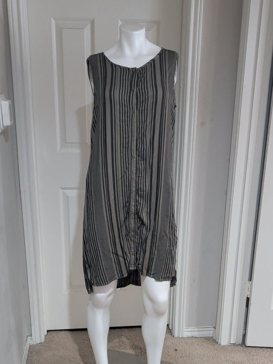 Retro Michael Stars Gray and Green Vertical-Strip Button-Front Mini Dress Small Y2K