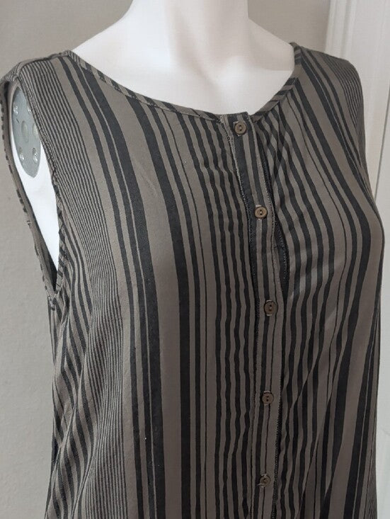 Retro Michael Stars Gray and Green Vertical-Strip Button-Front Mini Dress Small Y2K