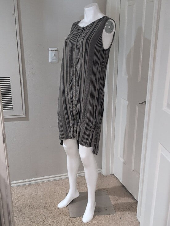 Retro Michael Stars Gray and Green Vertical-Strip Button-Front Mini Dress Small Y2K