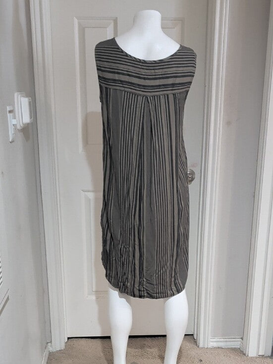 Retro Michael Stars Gray and Green Vertical-Strip Button-Front Mini Dress Small Y2K