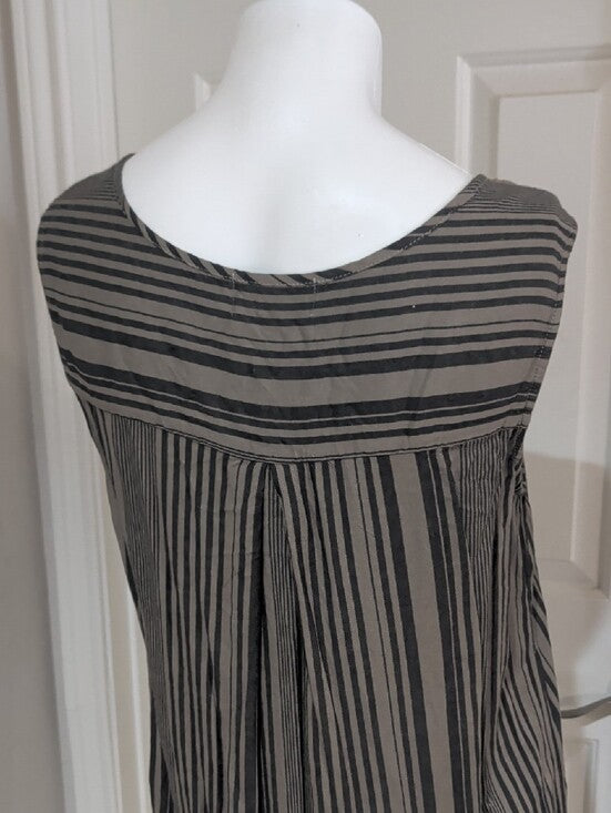 Retro Michael Stars Gray and Green Vertical-Strip Button-Front Mini Dress Small Y2K